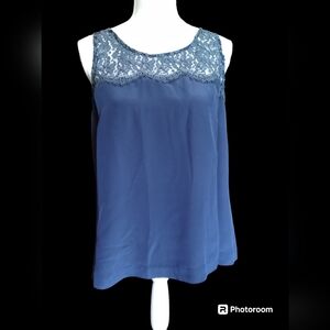 J.Crew Women's/Junior's Lace Trim Silk Tank Top Navy Blue Size 12